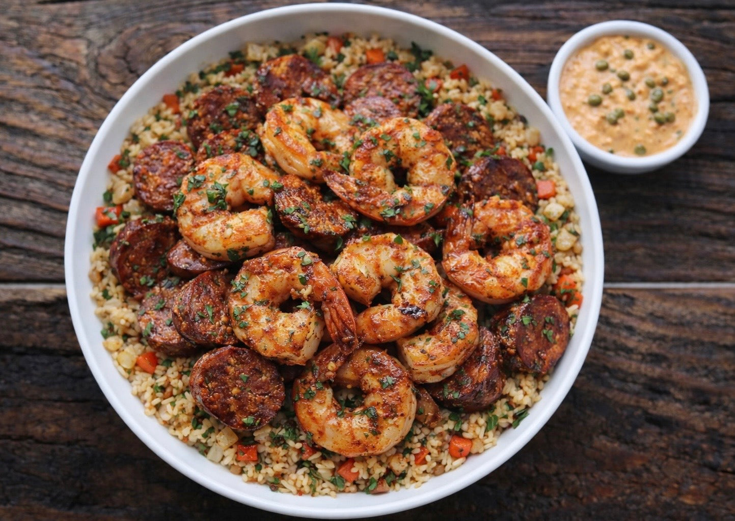 Cajun Shrimp and Sausage with Veggie Fried Rice