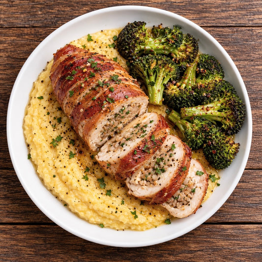 Stuffed Chicken Breast with Polenta and Roasted Broccoli