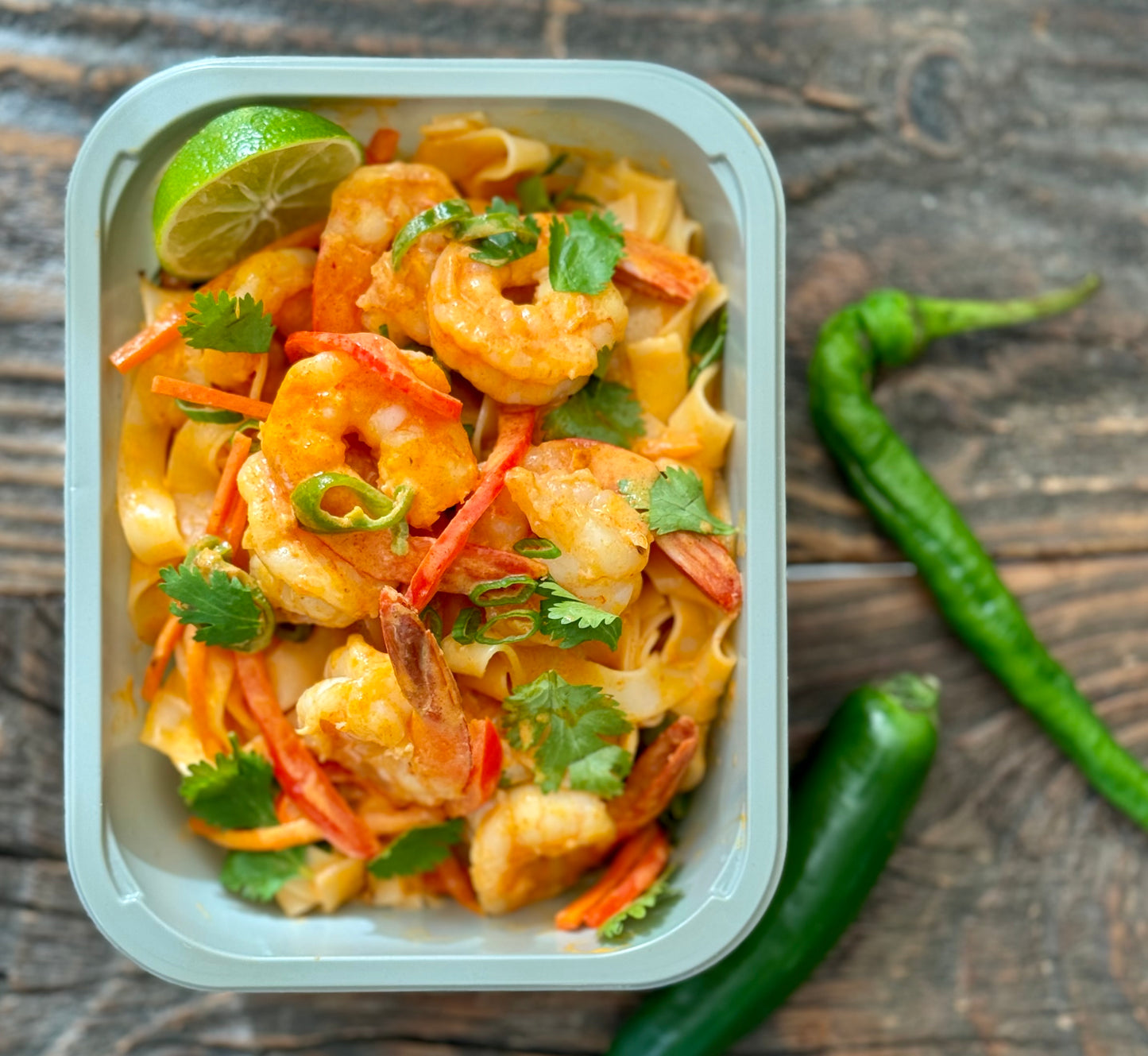 Red Coconut Curry Shrimp over Rice Noodles