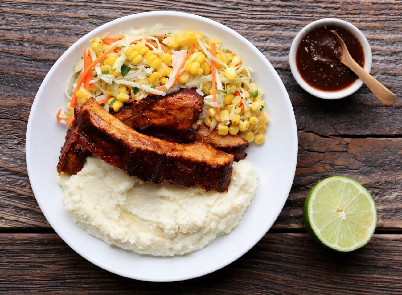 BBQ Baby Back Pork Ribs with Sweet Corn Slaw