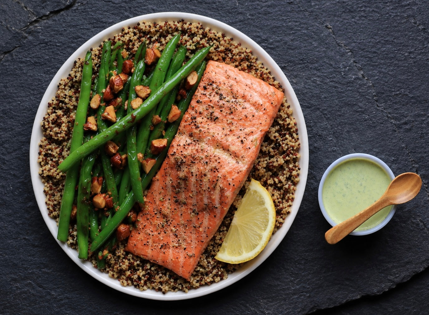 Roasted Salmon with Quinoa and Green Beans