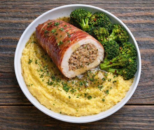 Stuffed Chicken Breast with Polenta and Roasted Broccoli