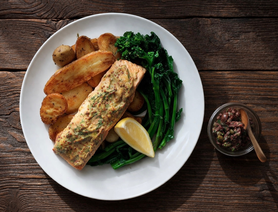 Dijon Herb Roasted Salmon with Fingerling Potatoes