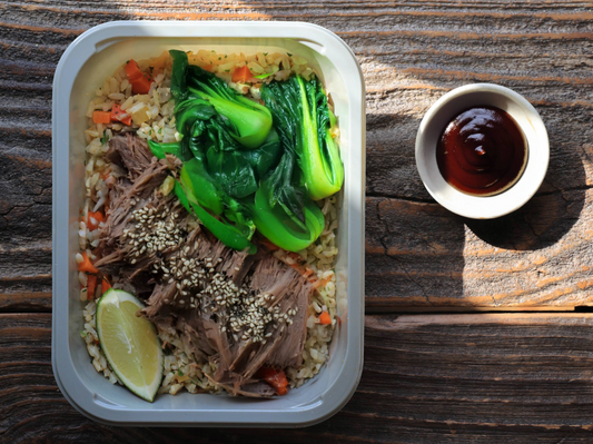 Korean BBQ Pulled Pork with Fried Rice and Bok Choy