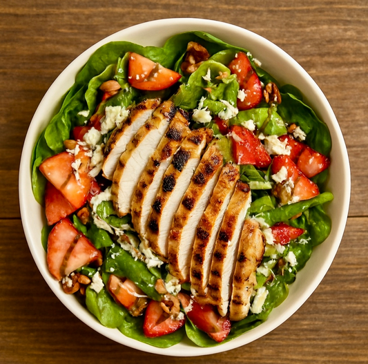 Spinach and Strawberry Salad with Grilled Chicken