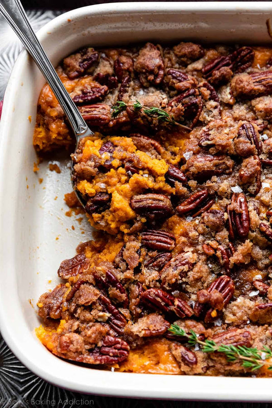 Sweet Potato Casserole with Candied Pecans