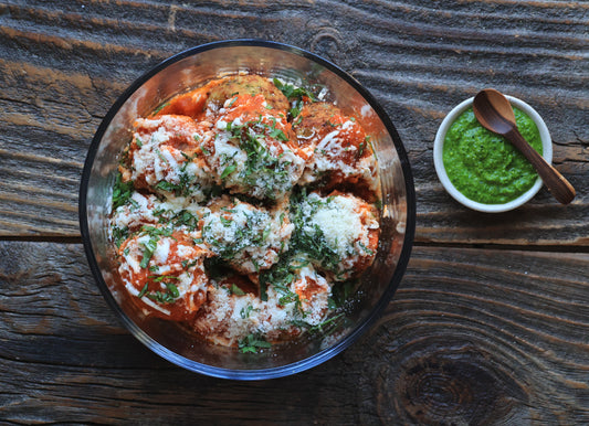 Italian Eggplant Balls with Kale Pesto by the Pound