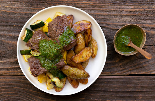 Braised Beef with Fingerling Potatoes and Chimichurri Sauce